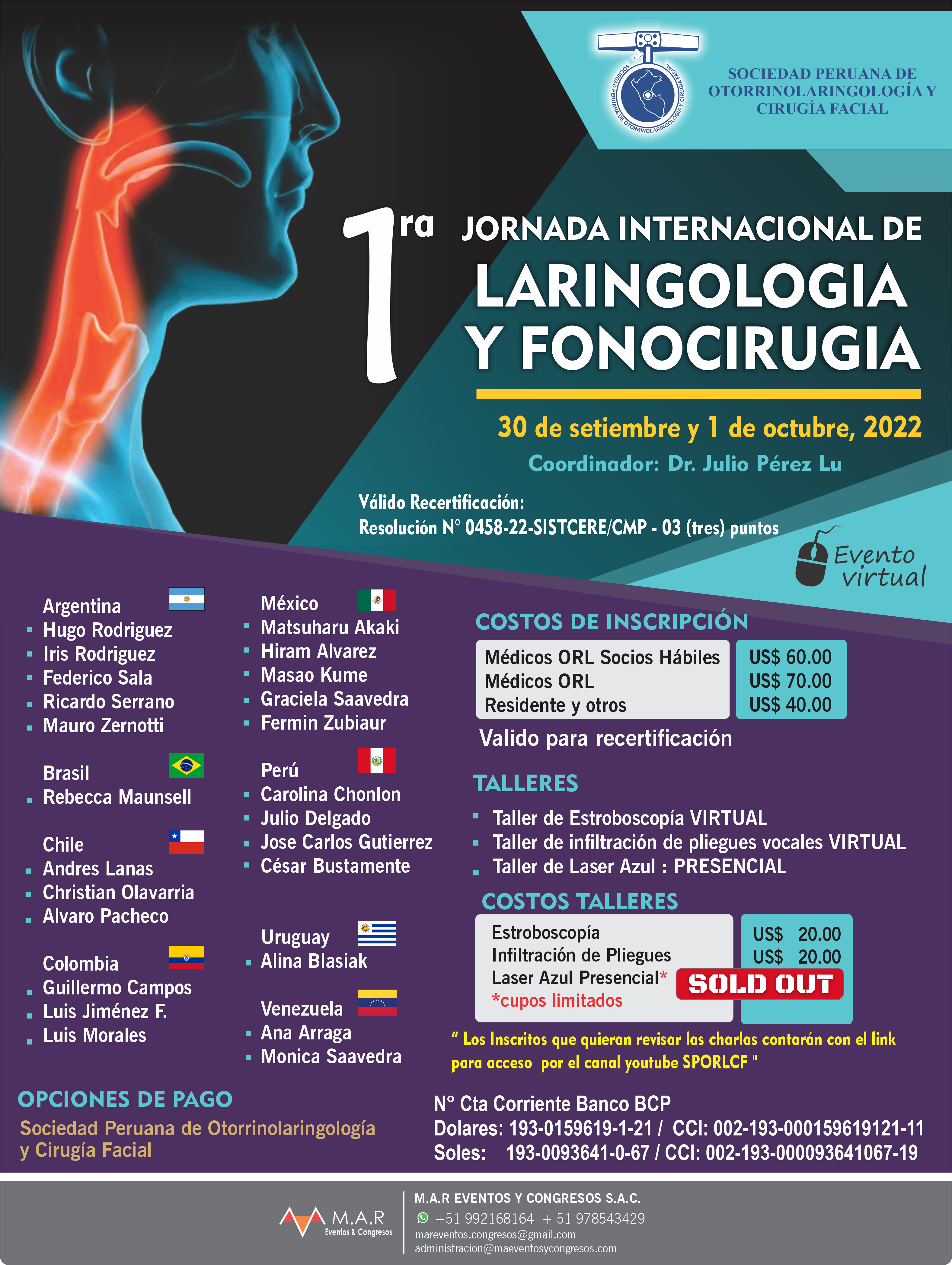 Afiche de la 1ra Jornada Internacional de Laringología y Fonocirugía